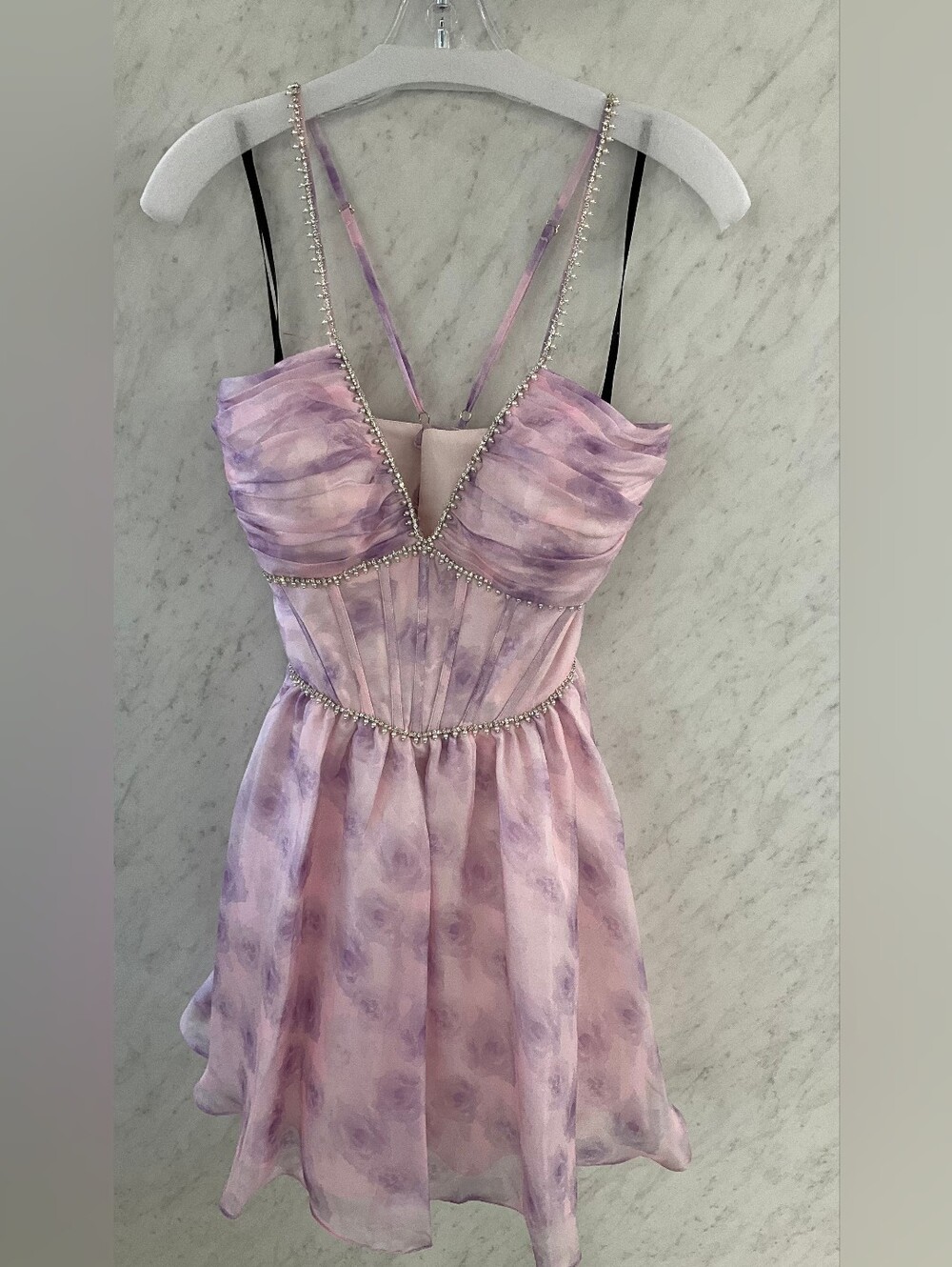 ✨ Alyce Paris Lavender Floral Corset Pearl-Trim Mini Dress ✨